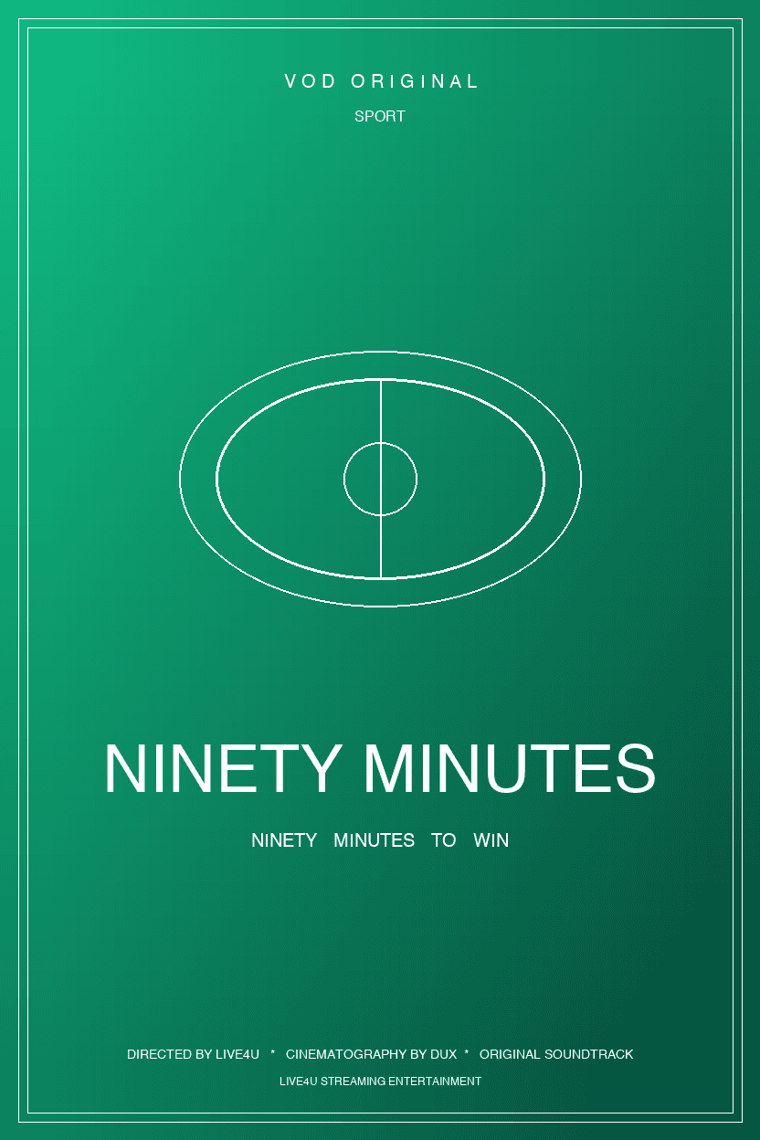 Ninety Minutes poster: A plain soccer ball on a green turf pitch under stadium lights (Sport)